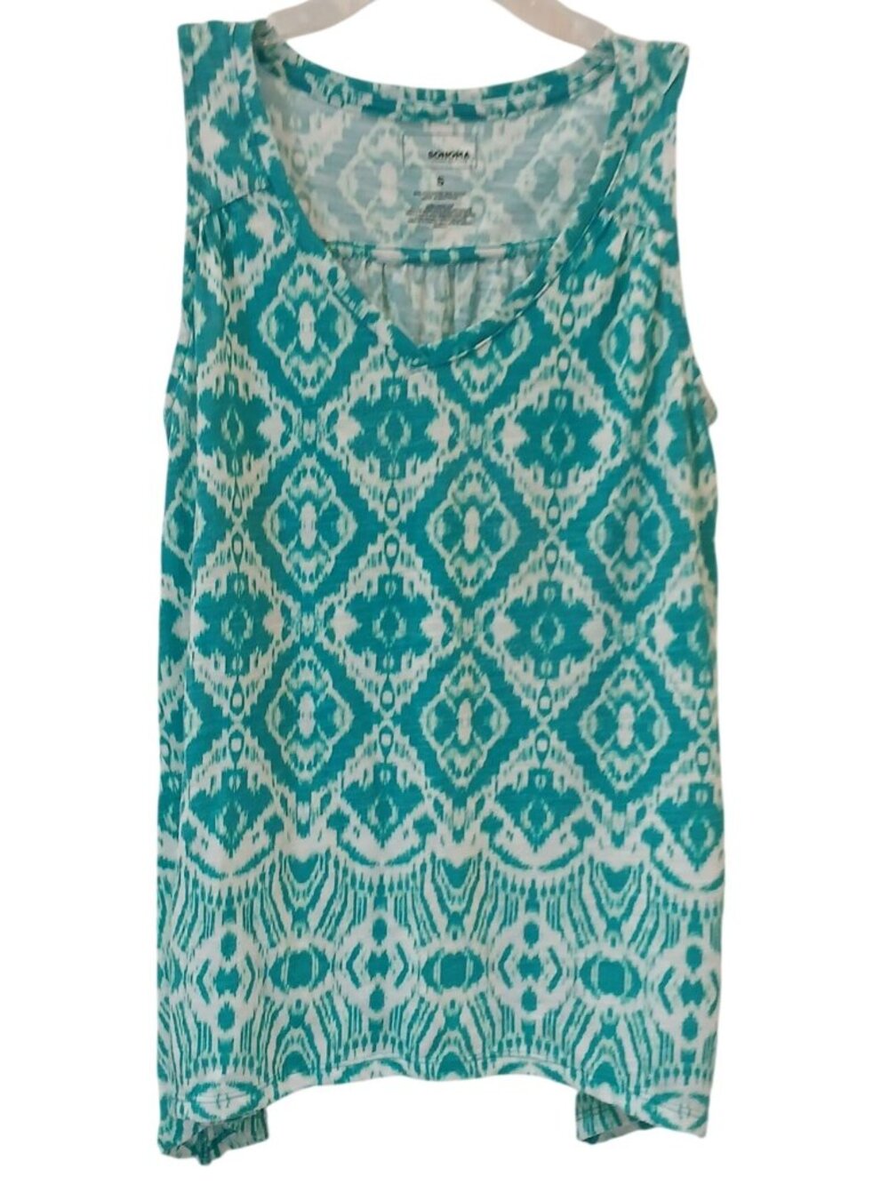 Sonoma Goods For Life Womens S Sleeveless Top Teal White Ikat Print Casual #D-27 - Picture 2 of 7